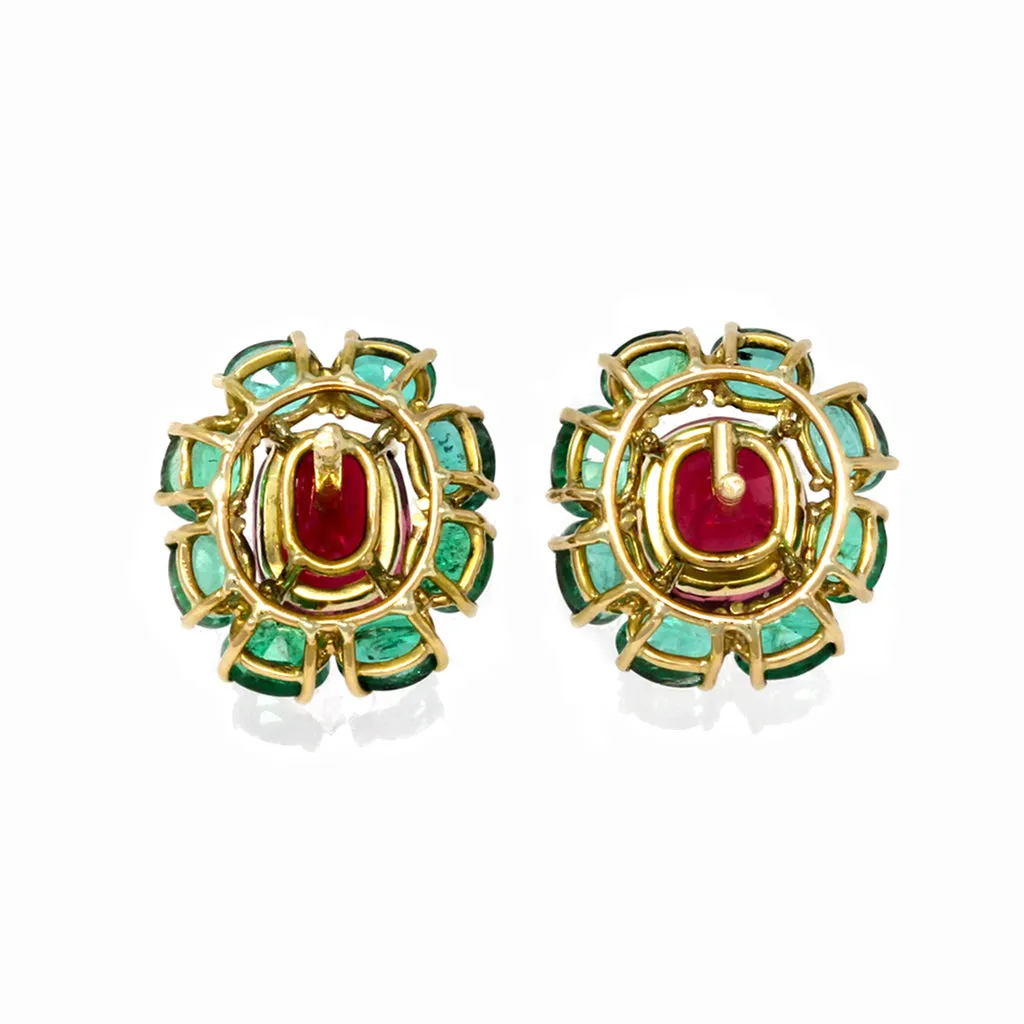 Rosaria Varra Natural No Heat Spinel (GIA) and Emerald Earrings in 18K Gold