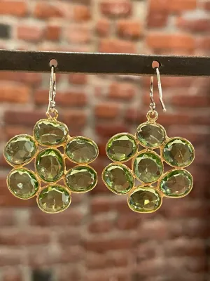 Rose Cut Peridot Cluster Earrings