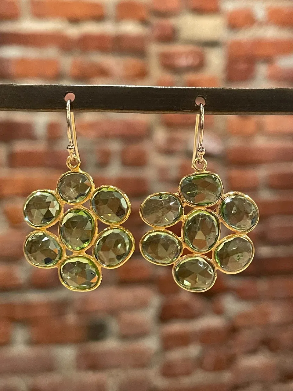 Rose Cut Peridot Cluster Earrings