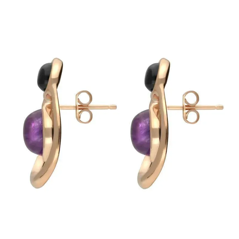 Rose Gold Plated Sterling Silver Whitby Jet Amethyst Open Circle Stud Earrings
