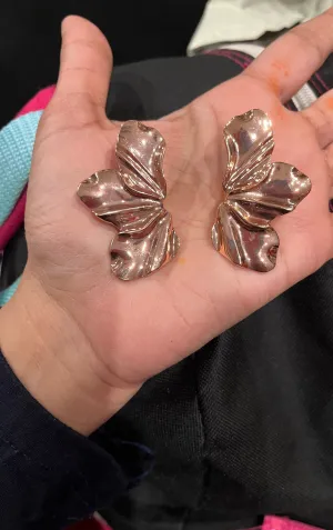 rose gold stud earrings ,big  rose gold statement bold  studs large , flower petal earrings , chunky metal shiny stud earrings