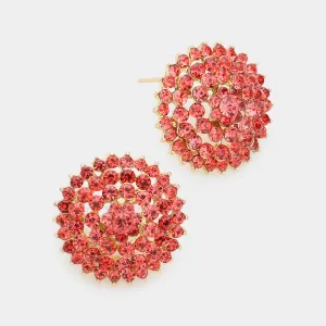 Round Coral Rhinestone Stud Earrings | Interview Earrings |  592109