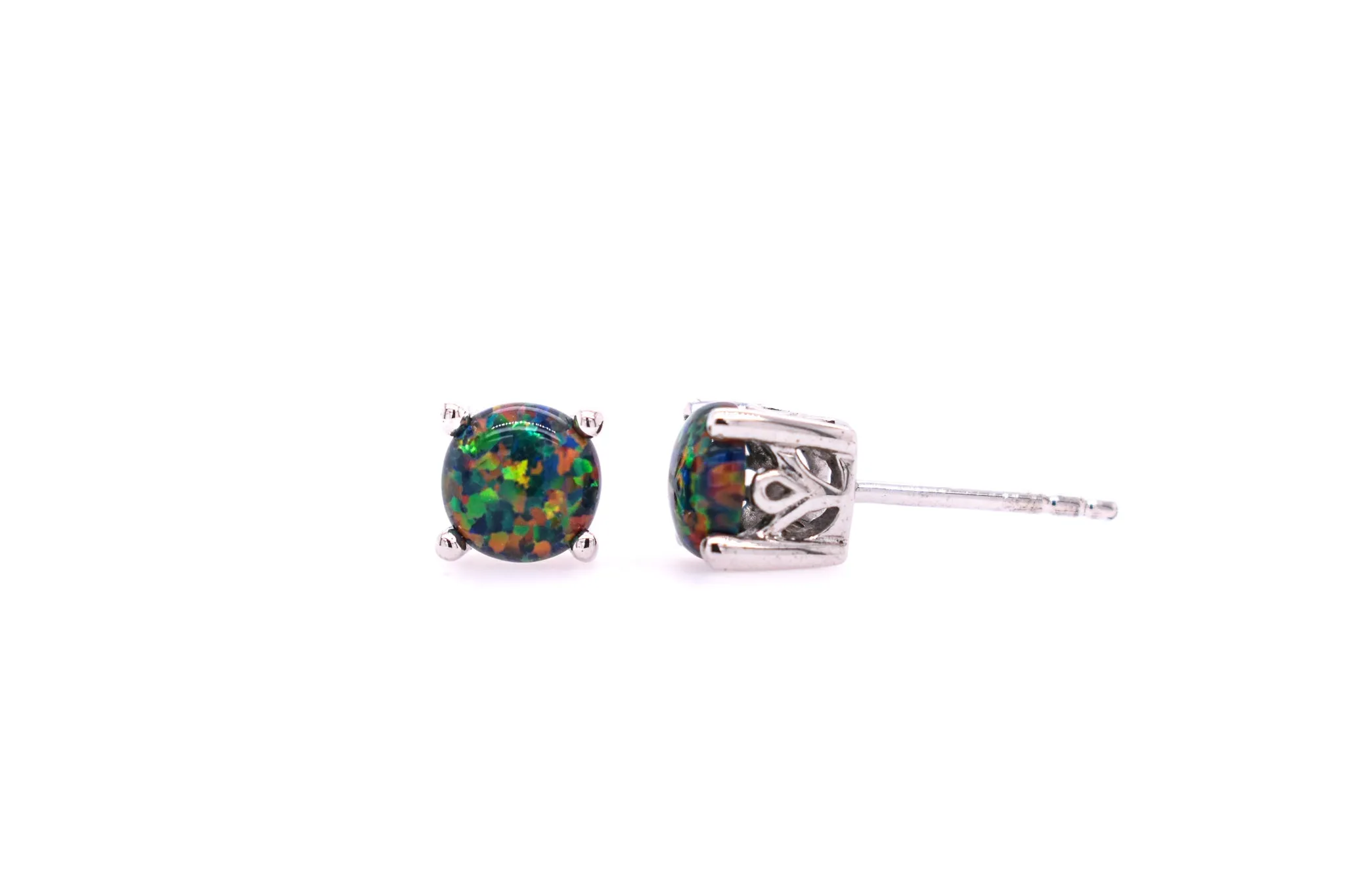 Round Cut Black Opal Earrings