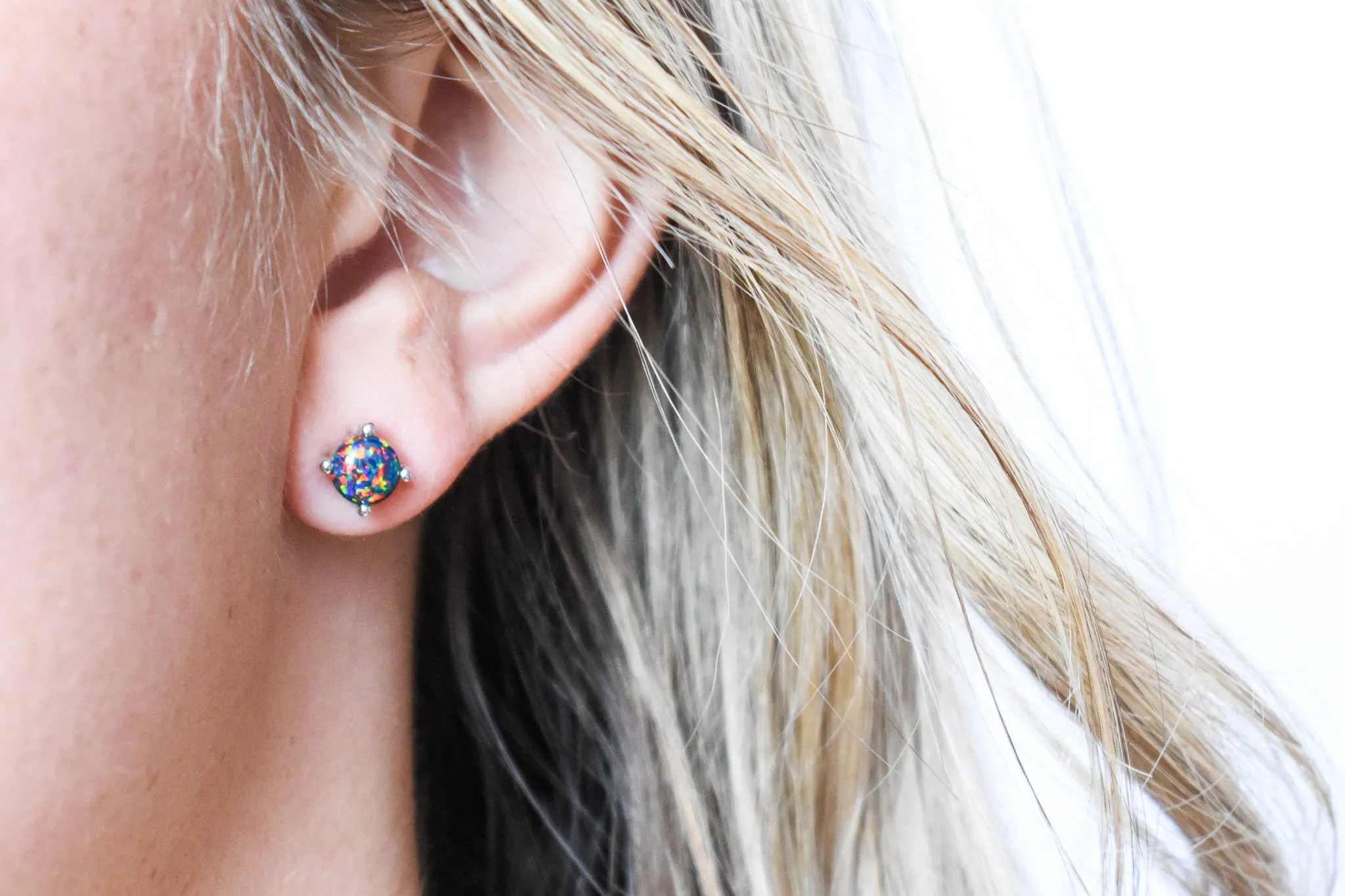 Round Cut Black Opal Earrings
