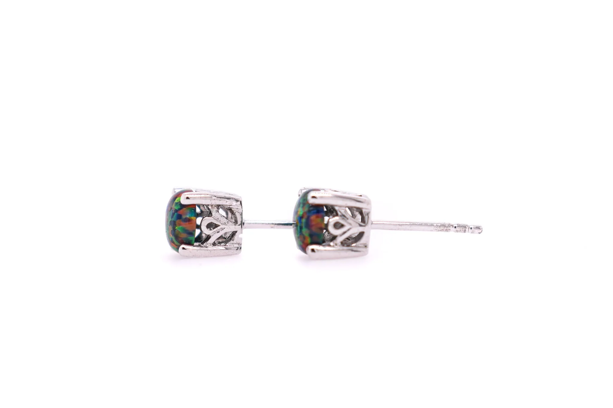 Round Cut Black Opal Earrings