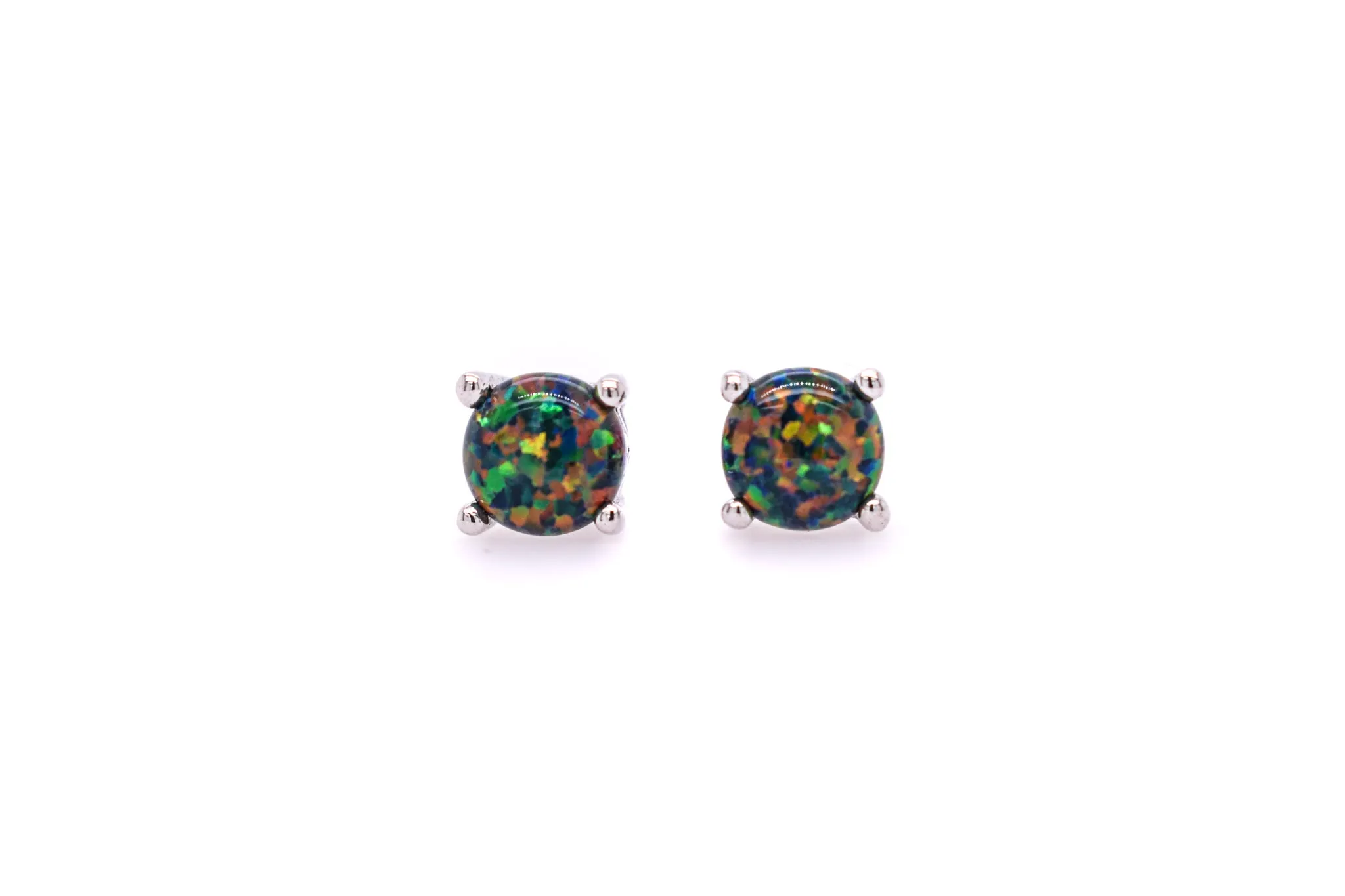 Round Cut Black Opal Earrings