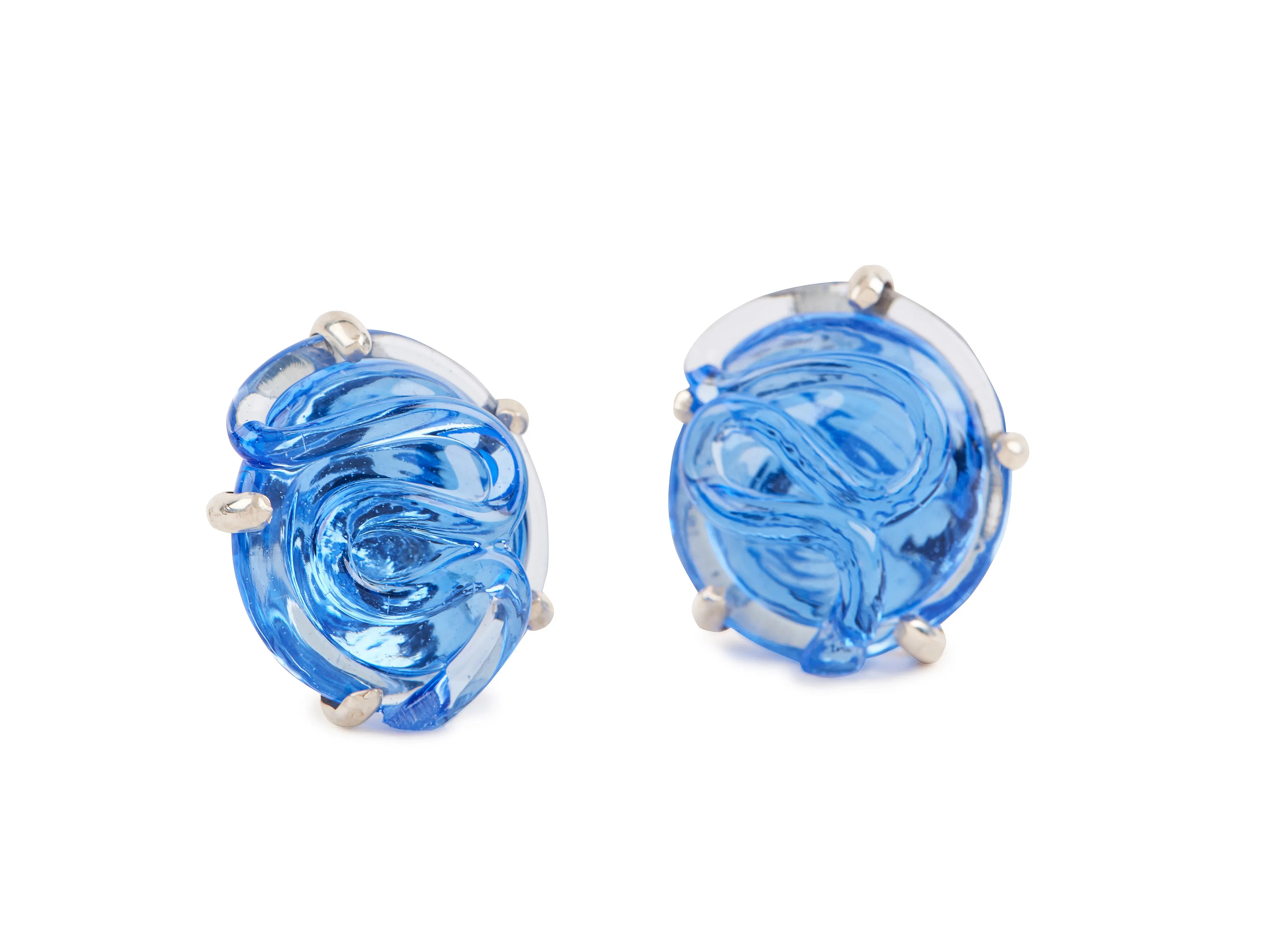 Round Glass Earrings, Set in Silver or Vermeil