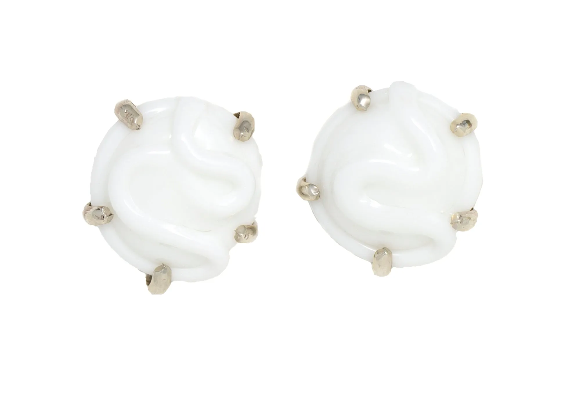 Round Glass Earrings, Set in Silver or Vermeil