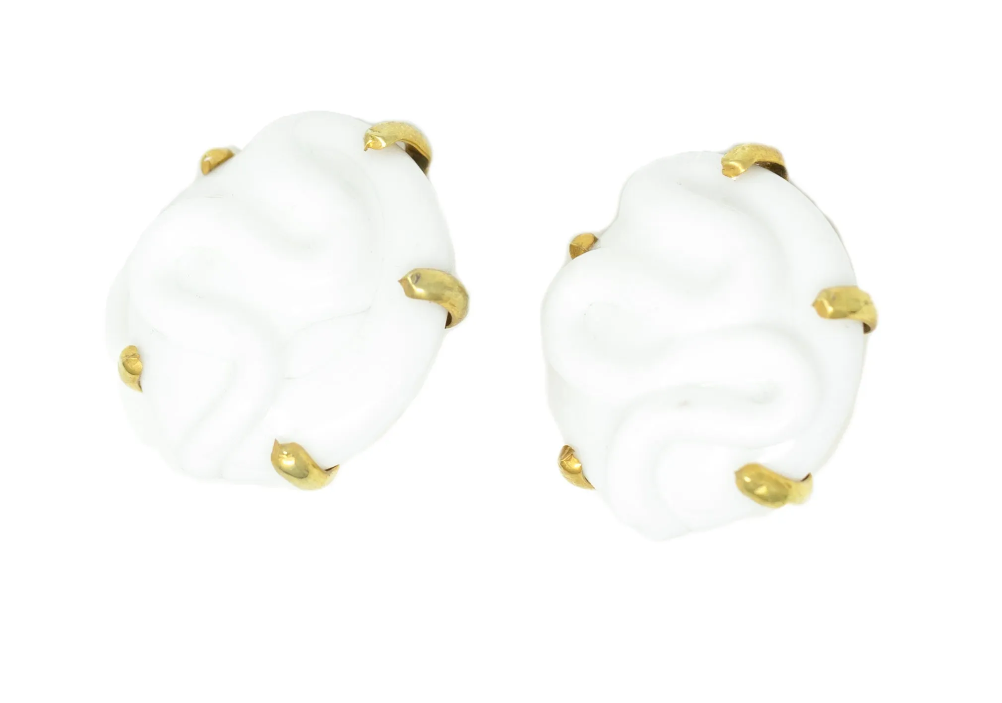 Round Glass Earrings, Set in Silver or Vermeil