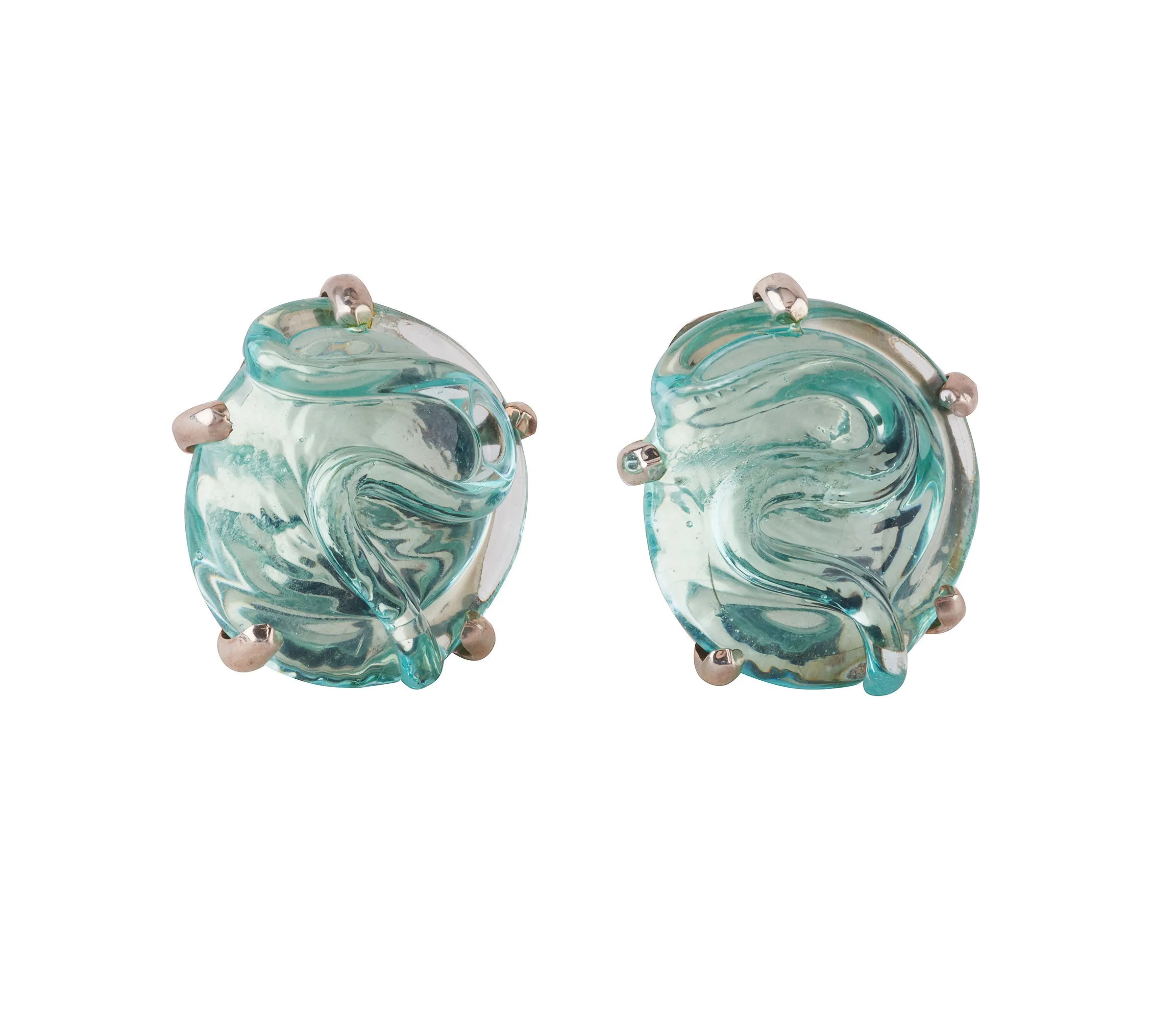 Round Glass Earrings, Set in Silver or Vermeil