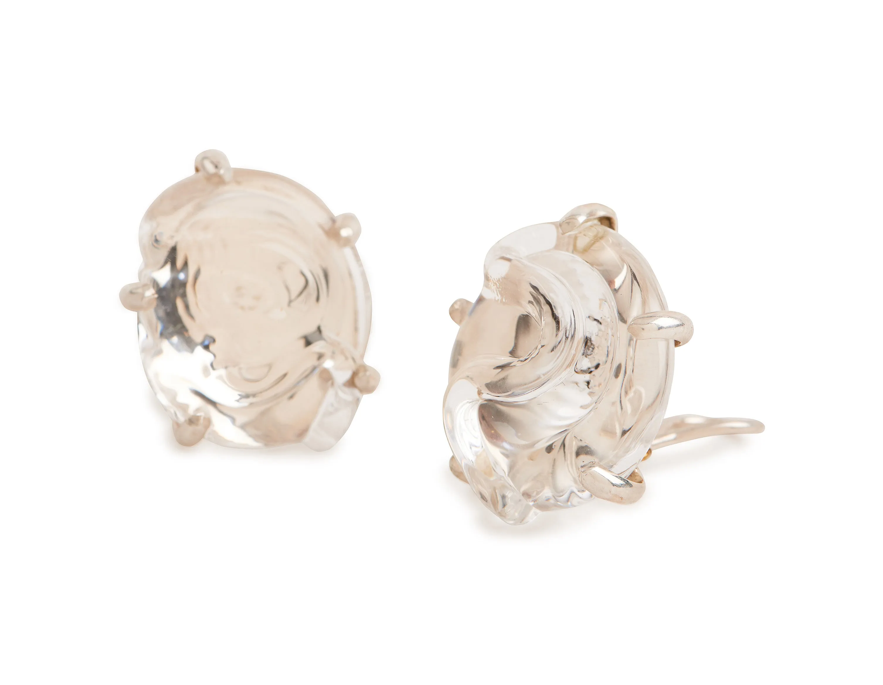 Round Glass Earrings, Set in Silver or Vermeil