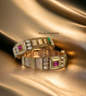 Ruby & Emerald Kada | Vintage Gold Bangles