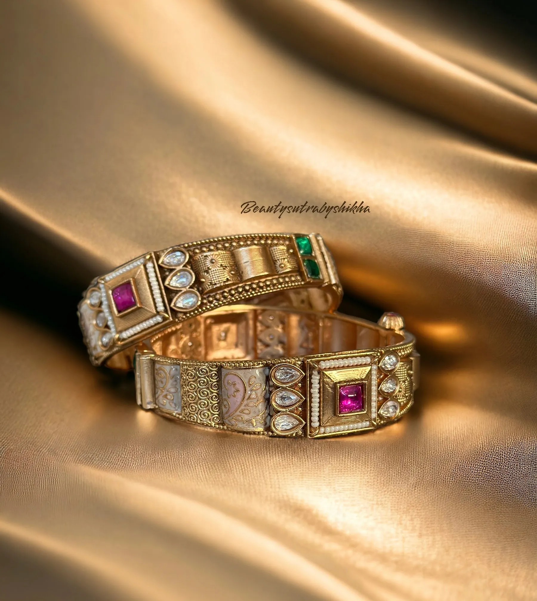 Ruby & Emerald Kada | Vintage Gold Bangles