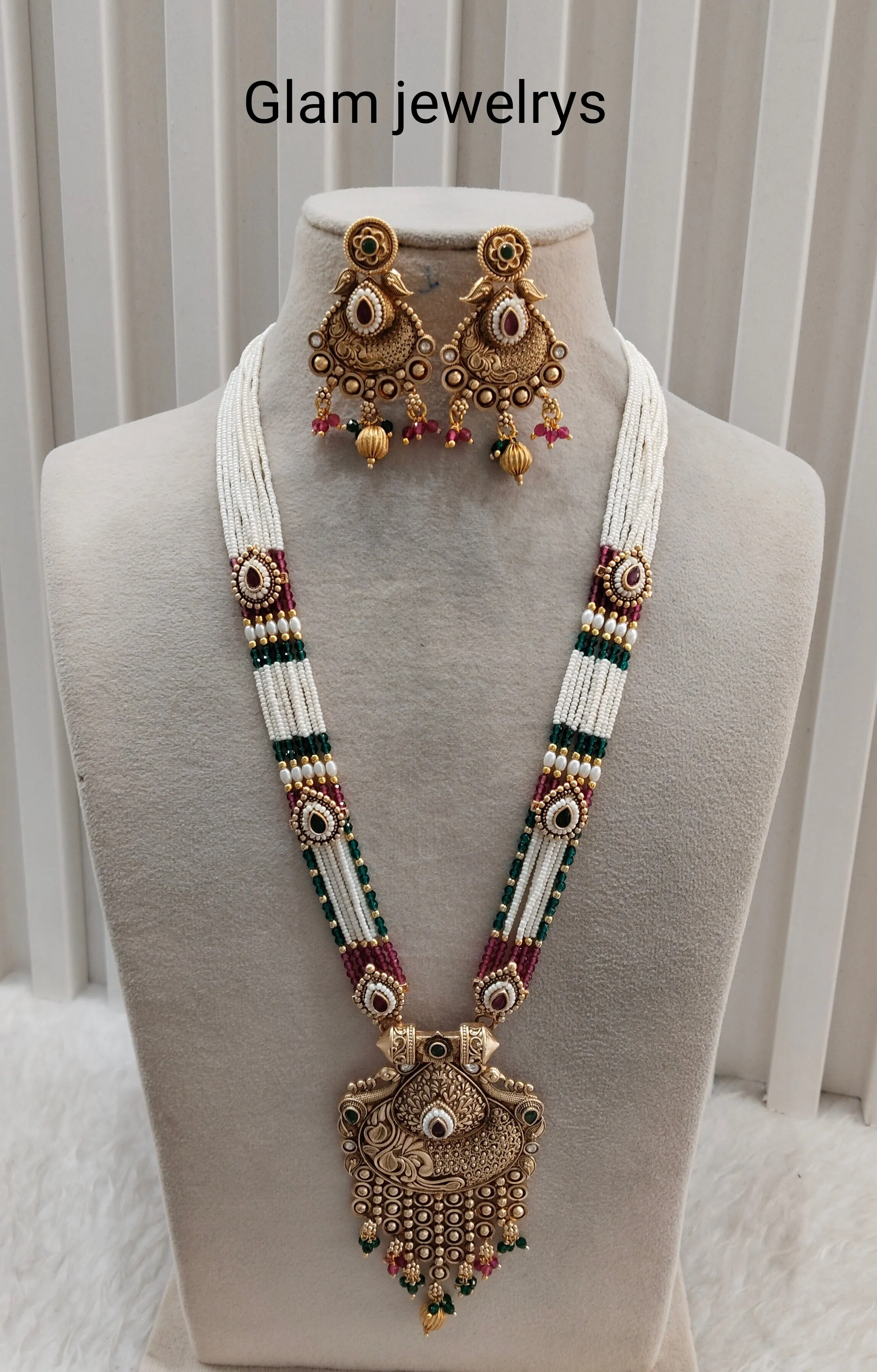 Ruby Green Gold Polki Long Rani Haar Necklace Indian Jewellery Inder Set