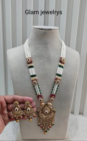 Ruby Green Gold Polki Long Rani Haar Necklace Indian Jewellery Inder Set