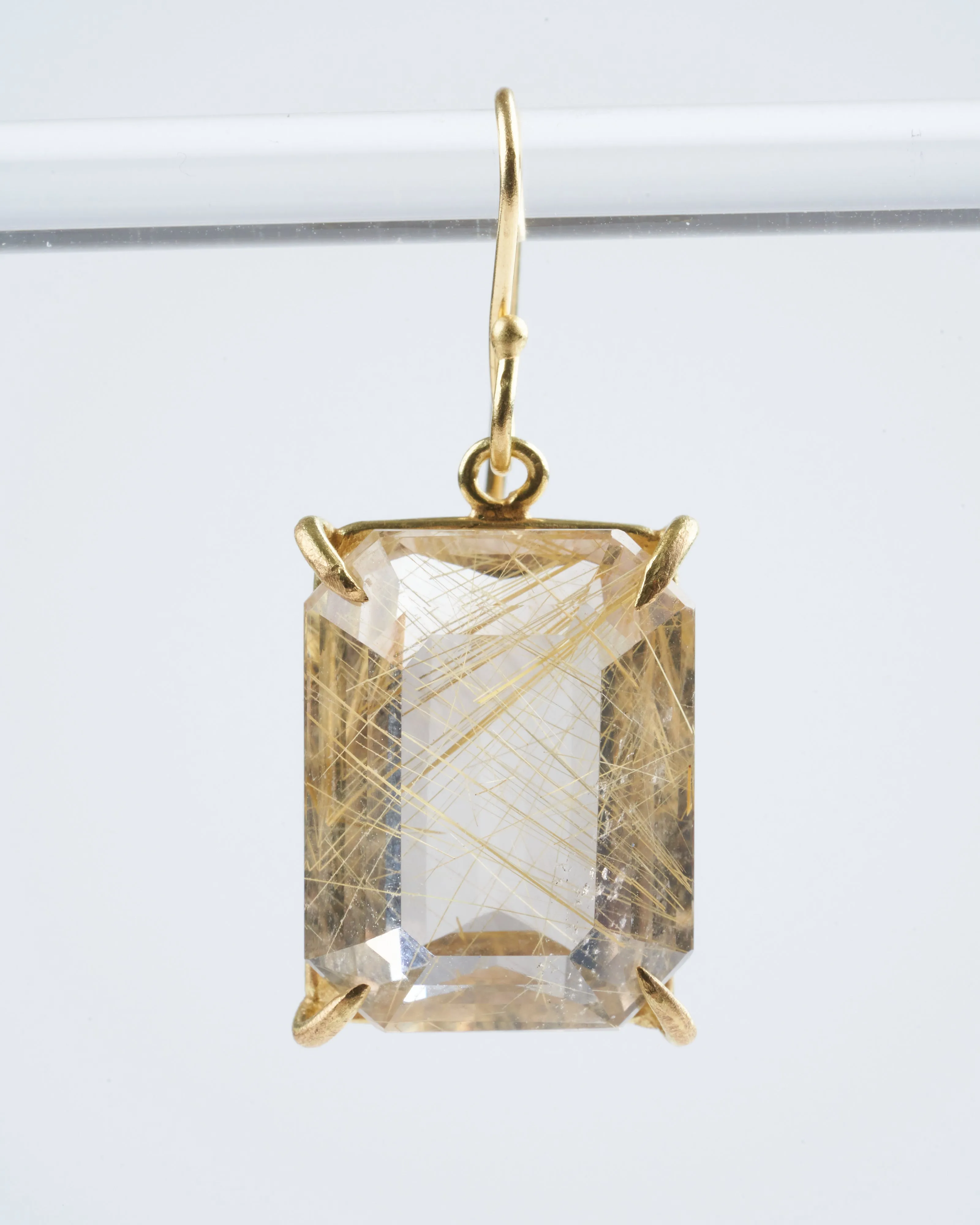 rutilated quartz (emerald cut) earrings - quartz/ gold