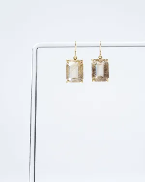 rutilated quartz (emerald cut) earrings - quartz/ gold