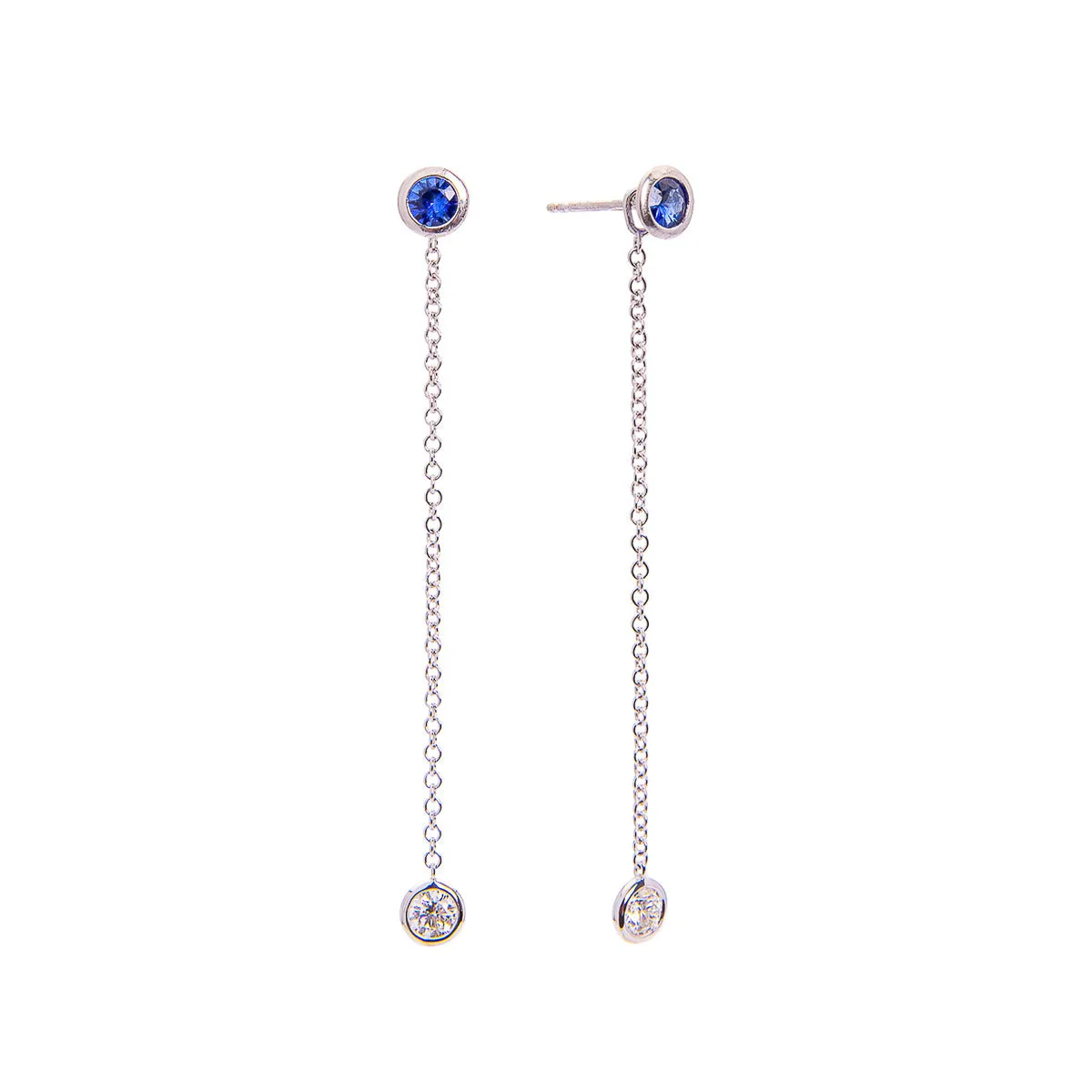 Sabel Collection 18K White Gold Round Sapphire with Diamond Large Drop Earrings