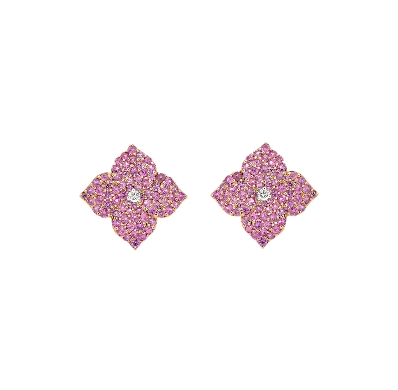 Sabel Collection Pink Sapphire and Diamond Flower Stud Earrings