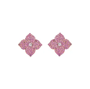 Sabel Collection Pink Sapphire and Diamond Flower Stud Earrings