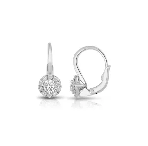 Sabel Collection White Gold Round Diamond and Halo Drop Earrings
