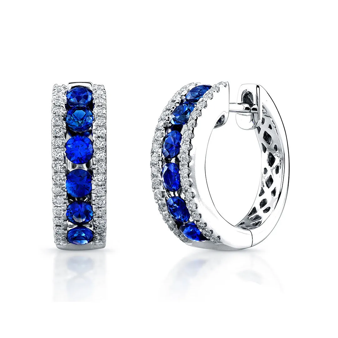 Sapphire & Diamond 14K Gold Huggie Earrings