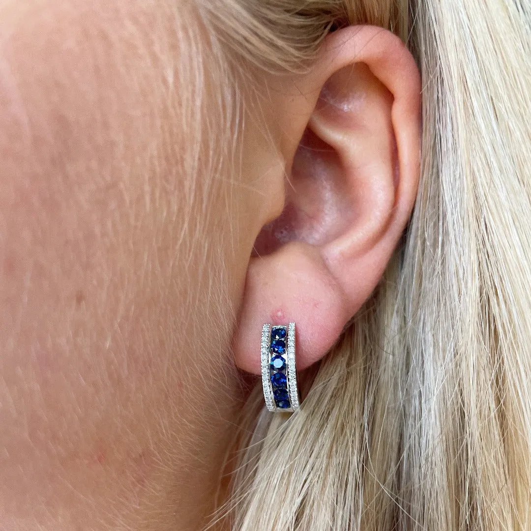 Sapphire & Diamond 14K Gold Huggie Earrings