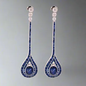 Sapphire and Diamond 14K White Gold Earrings