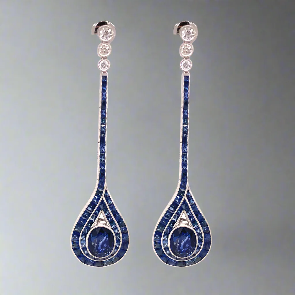 Sapphire and Diamond 14K White Gold Earrings