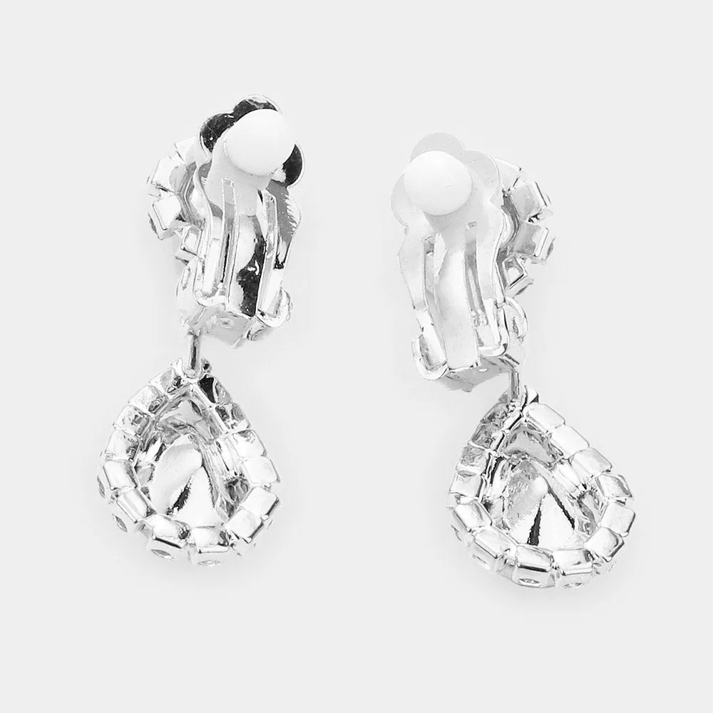 Sapphire Crystal Teardrop Stone Rhinestone Prom Necklace - Clip on Earrings | Prom Jewelry | 532963
