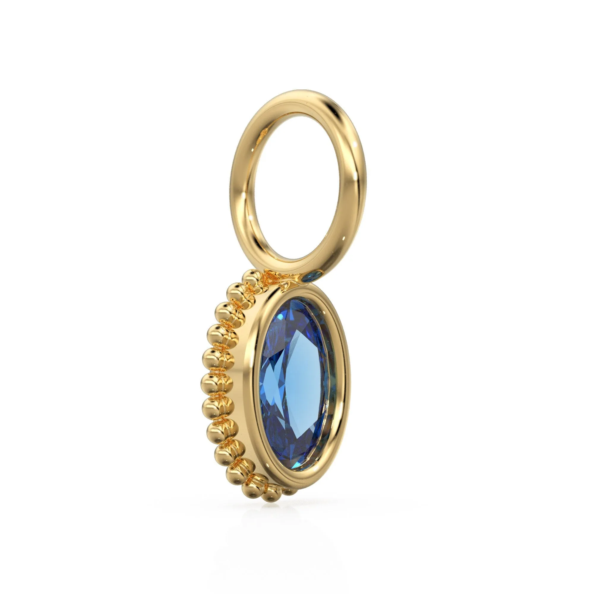 Sapphire Oval Cut Solid Gold Charm / Blue Gemstone Handmade 18k Gold Pendant / 14k Gold September Birthstone Jewelry Making Findings Gift
