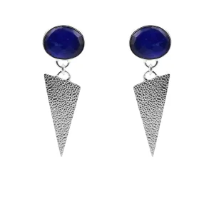 Sapphire Silver Triangle Earrings
