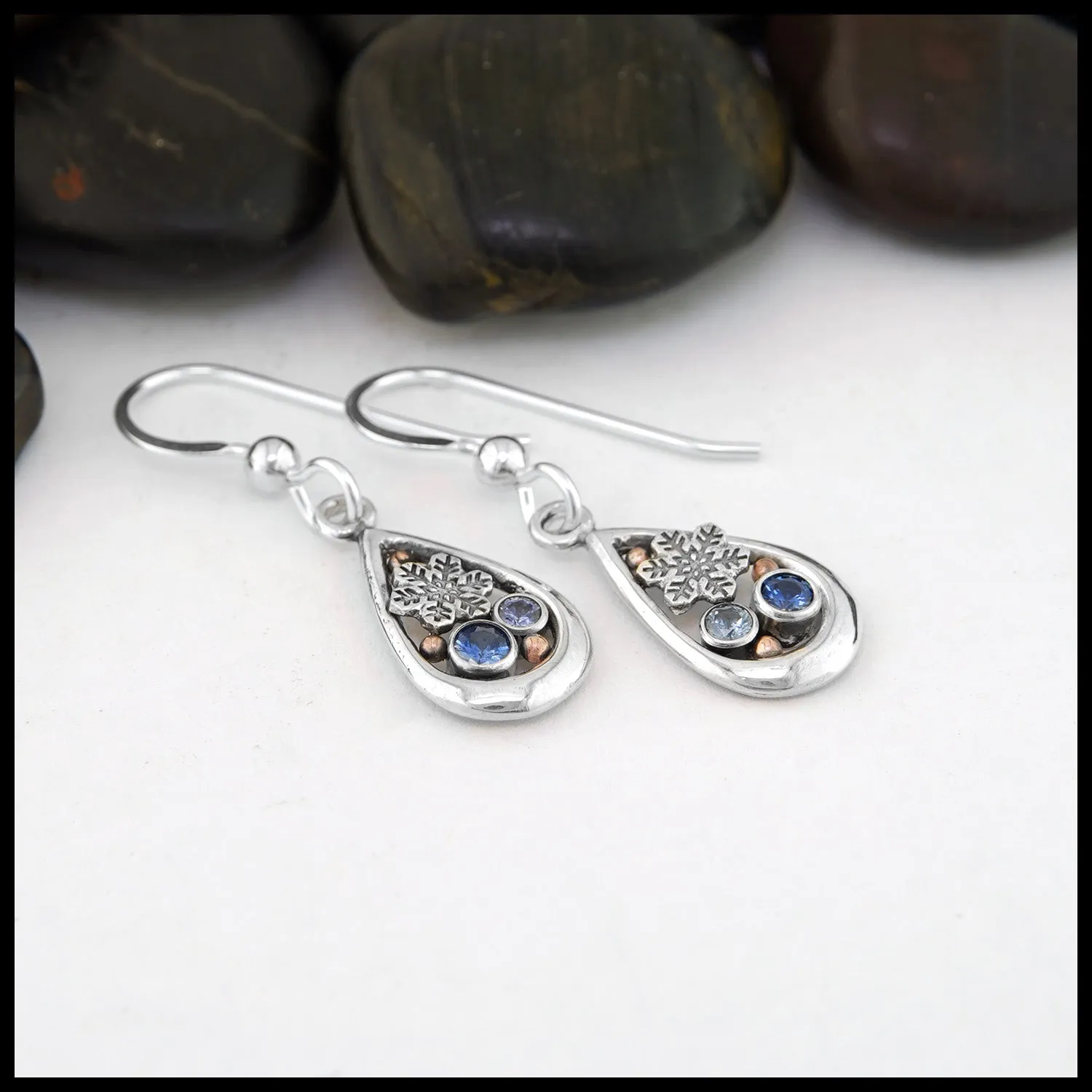 Sapphire Snowflake Drop Earrings