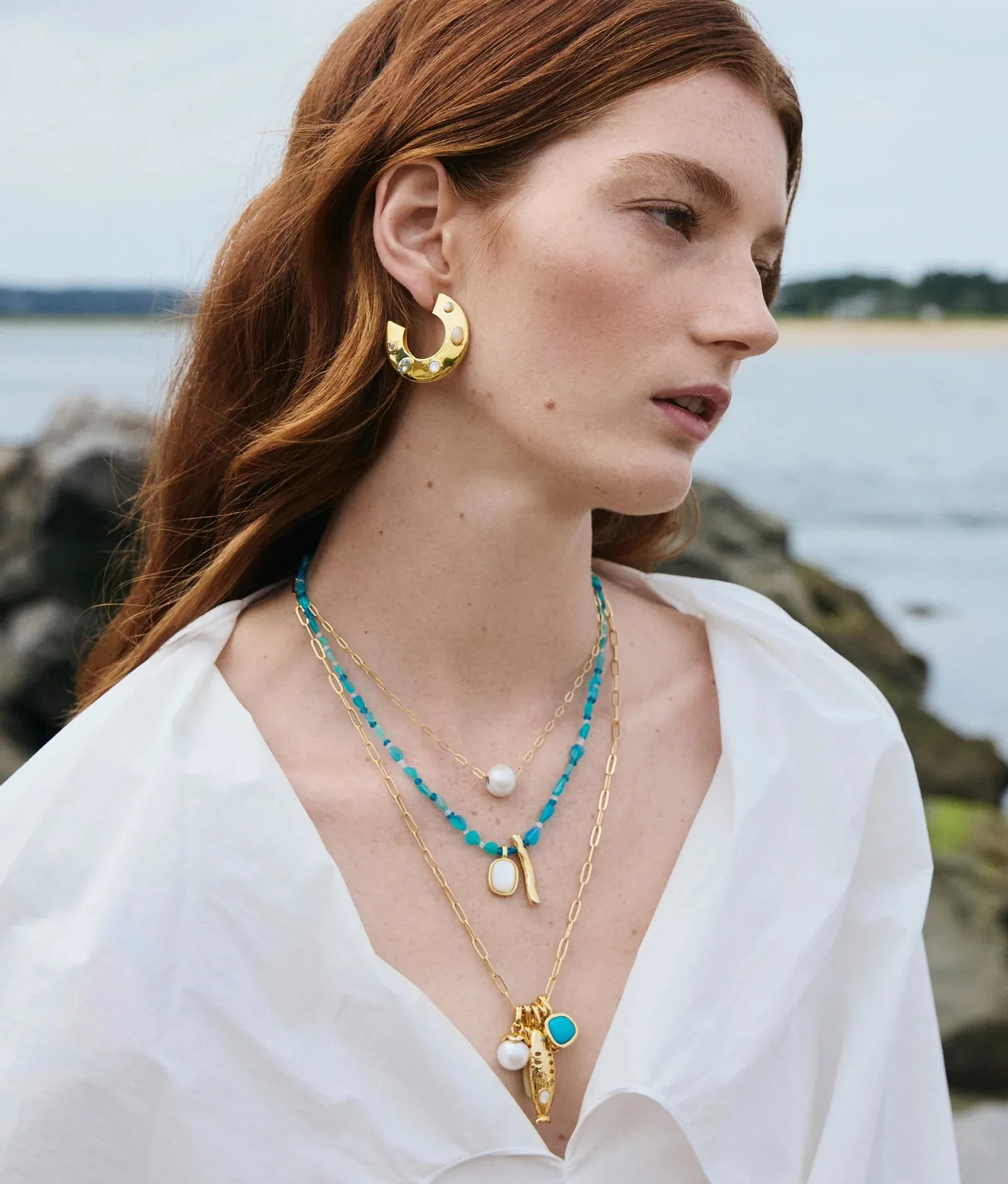 SAUCER HOOPS IN DOTTED PEARL