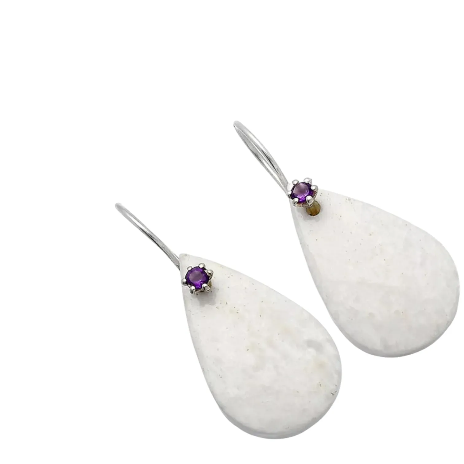Scolecite & Amethyst Solid 925 Sterling Silver Earrings