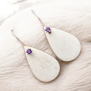 Scolecite & Amethyst Solid 925 Sterling Silver Earrings