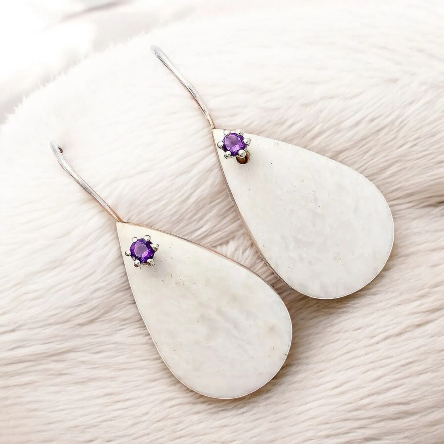 Scolecite & Amethyst Solid 925 Sterling Silver Earrings