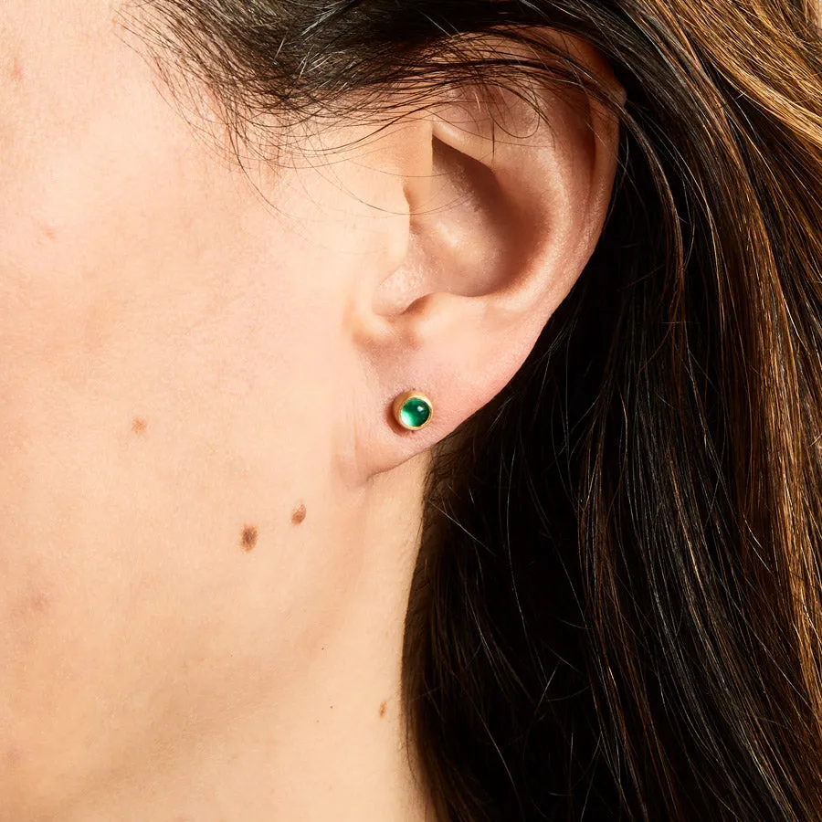 Sedona Cabochon Emerald Studs in 20K Peach Gold - 4mm