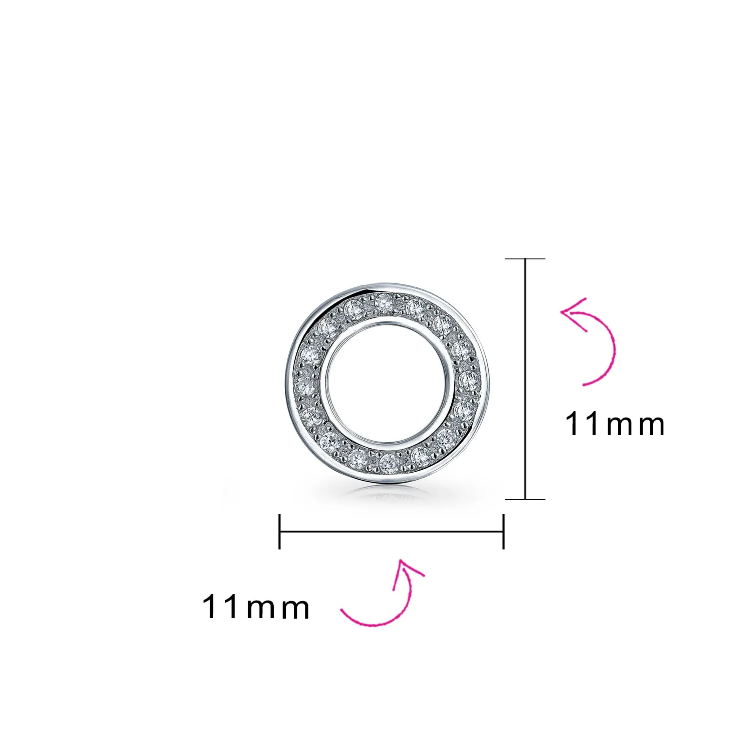 Set of 2 Open Circle Disc Pave CZ Stud Earrings Rose Gold Plated Sterling Silver