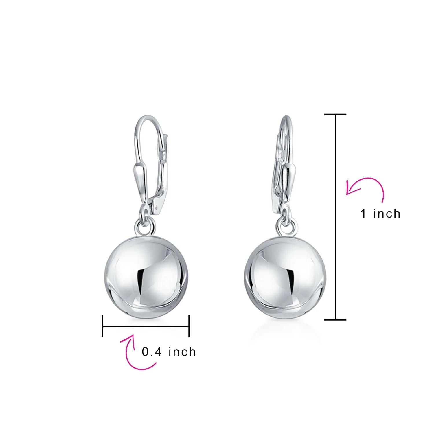 Set of 2 Round Dangle Drop Ball Earrings Silver 6MM & 8MM Beads Lever Back