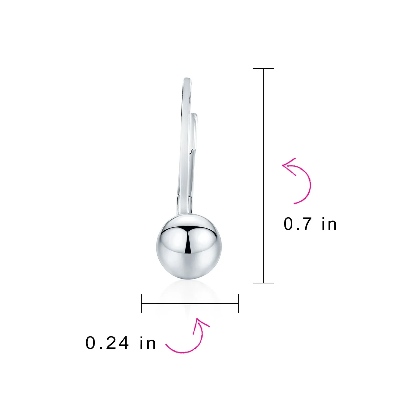 Set of 2 Round Drop Ball Earrings Bead Sterling Silver 6MM & 8MM Bead Lever Back