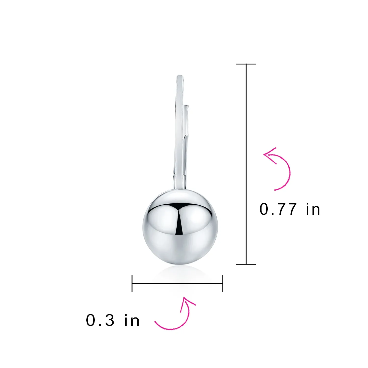 Set of 2 Round Drop Ball Earrings Bead Sterling Silver 6MM & 8MM Bead Lever Back