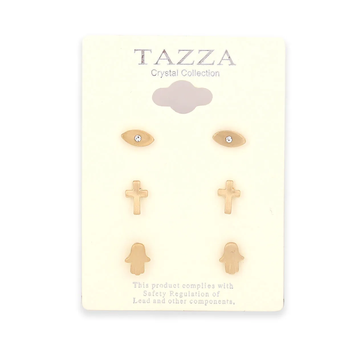 SET OF 3 GOLD CROSS AND EVIL EYES 9MM MINI STUD EARRING #SWKK-6672MG