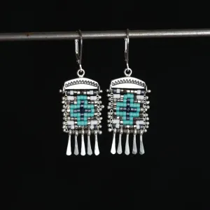 Short Cruces Earrings in Blue and Silver