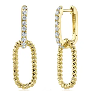 Shy Creation Open Link Beaded Gold and Diamond Drop Earrings