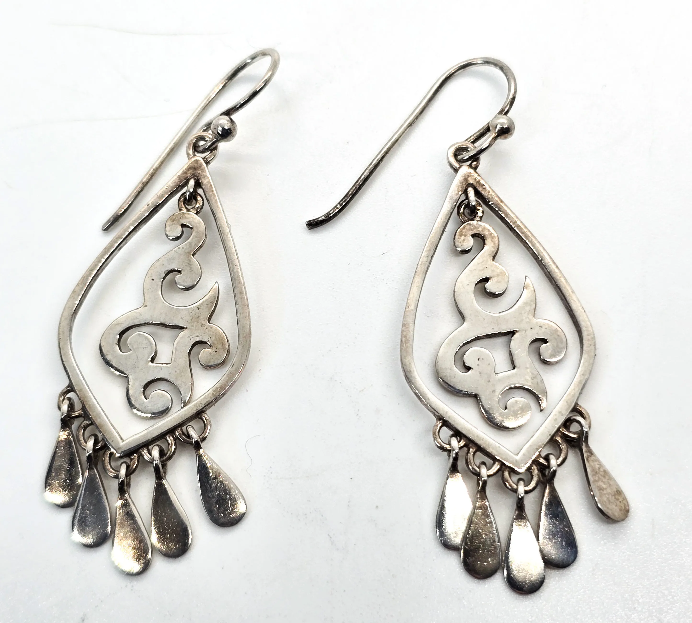 Silpada Cha Cha silver scroll W1196 vintage retired sterling silver drop fringe earrings