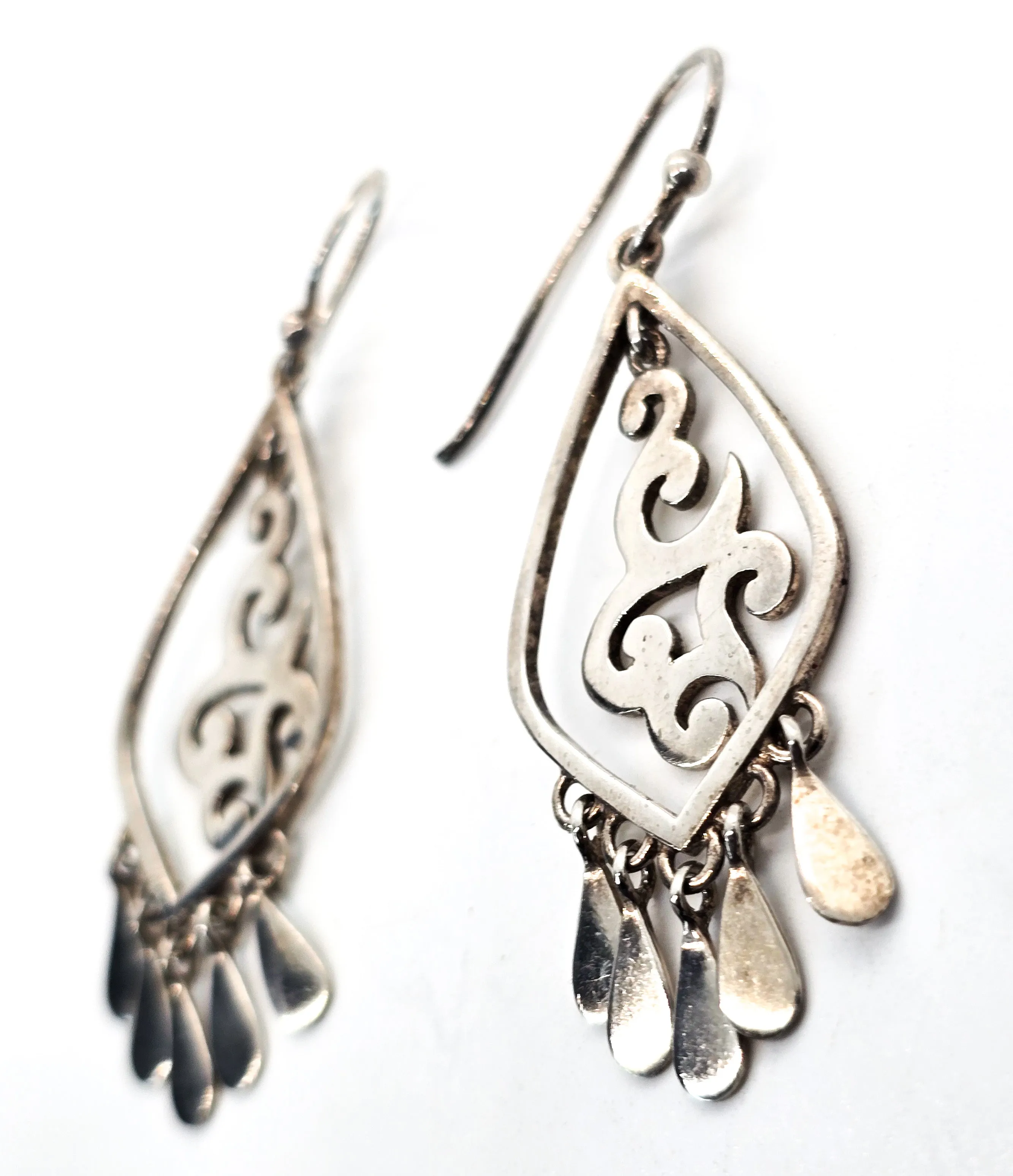 Silpada Cha Cha silver scroll W1196 vintage retired sterling silver drop fringe earrings