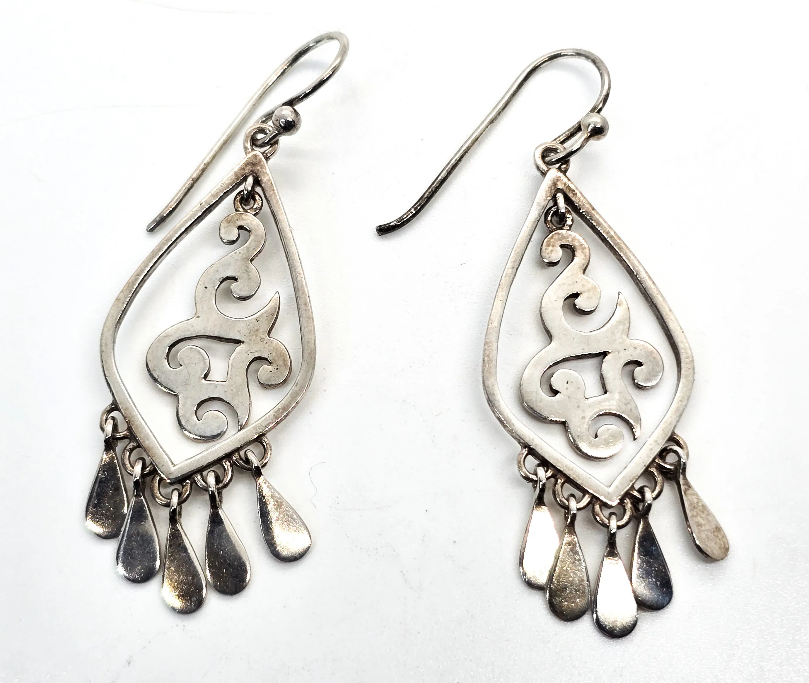Silpada Cha Cha silver scroll W1196 vintage retired sterling silver drop fringe earrings