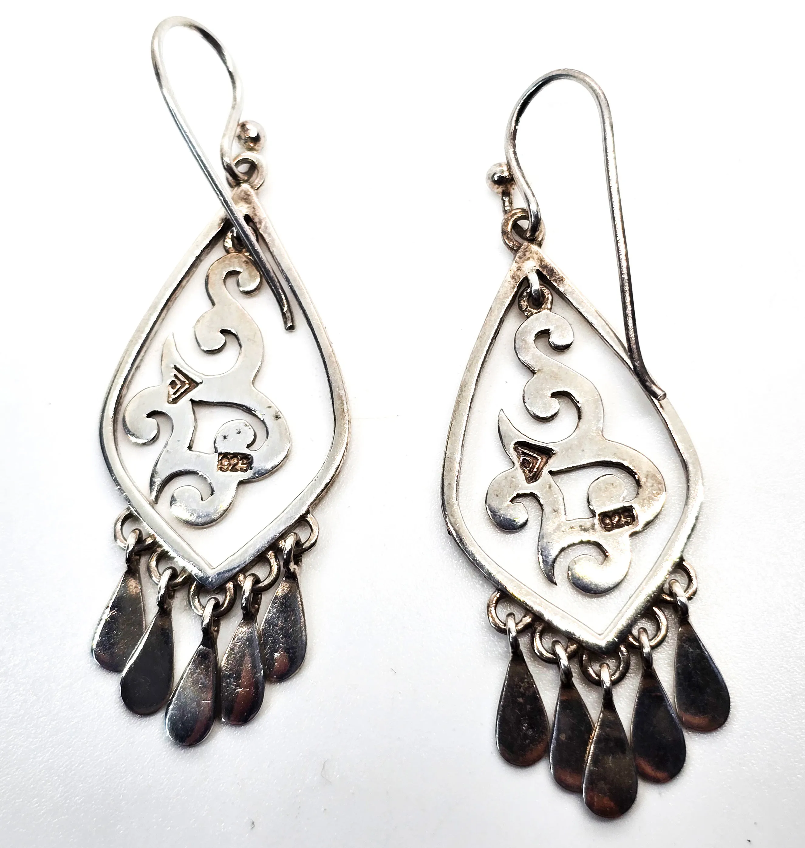 Silpada Cha Cha silver scroll W1196 vintage retired sterling silver drop fringe earrings