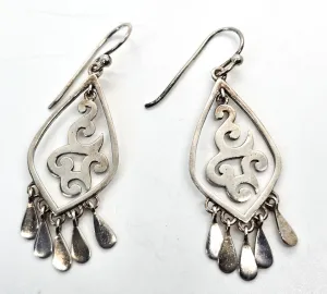Silpada Cha Cha silver scroll W1196 vintage retired sterling silver drop fringe earrings